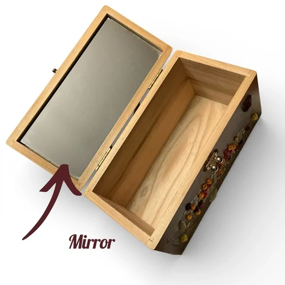 Vintage Enid Collins Texas Indian Corn Wood Box Purse Signed Mirror Inside - Picture 9 of 16